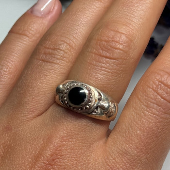Vintage 925 Sterling Silver Black Enamel Face Ring Size 8