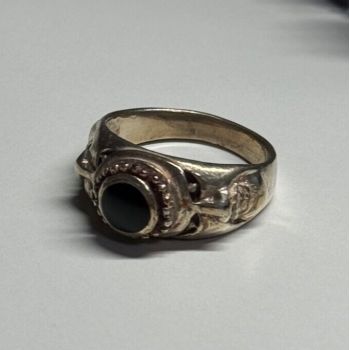 Vintage 925 Sterling Silver Black Enamel Face Ring Size 8