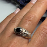 Vintage 925 Sterling Silver Black Enamel Face Ring Size 8