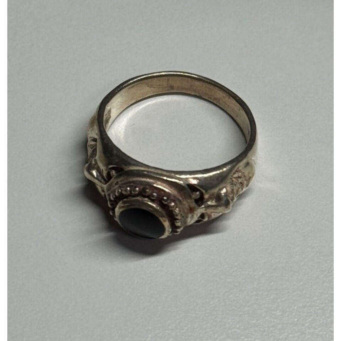 Vintage 925 Sterling Silver Black Enamel Face Ring Size 8