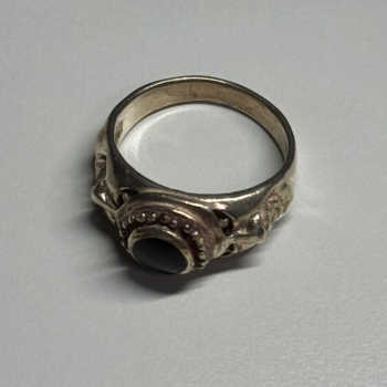 Vintage 925 Sterling Silver Black Enamel Face Ring Size 8