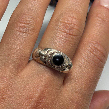 Vintage 925 Sterling Silver Black Enamel Face Ring Size 8