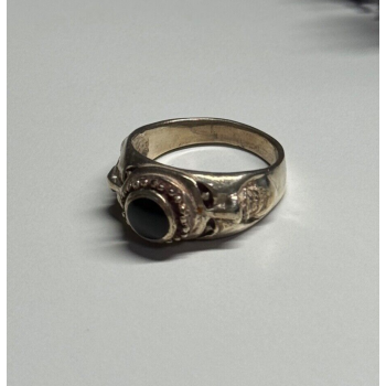 Vintage 925 Sterling Silver Black Enamel Face Ring Size 8