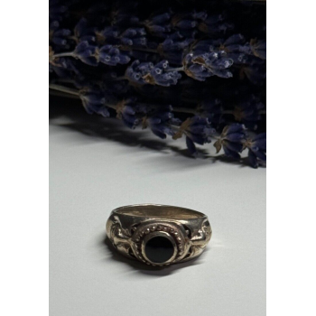 Vintage 925 Sterling Silver Black Enamel Face Ring Size 8