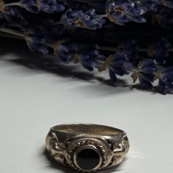 Vintage 925 Sterling Silver Black Enamel Face Ring Size 8