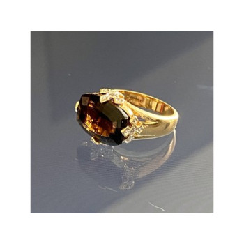925 STERLING SILVER GOLD PLATED HESSONITE & DIAMONDS RING SIZE 5.5