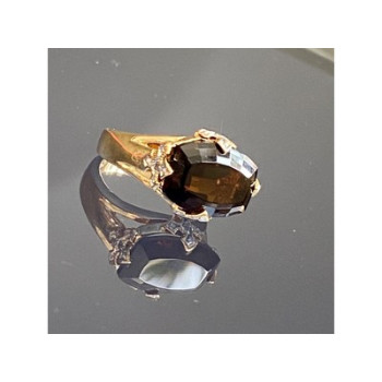 925 STERLING SILVER GOLD PLATED HESSONITE & DIAMONDS RING SIZE 5.5