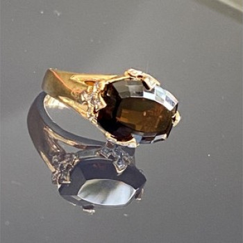 925 Sterling Silver Gold Plated Hessonite & Diamonds Ring Size 5.5