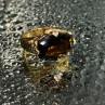 925 Sterling Silver Gold Plated Hessonite & Diamonds Ring Size 5.5