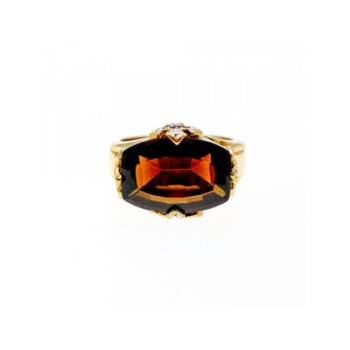 925 STERLING SILVER GOLD PLATED HESSONITE & DIAMONDS RING SIZE 5.5