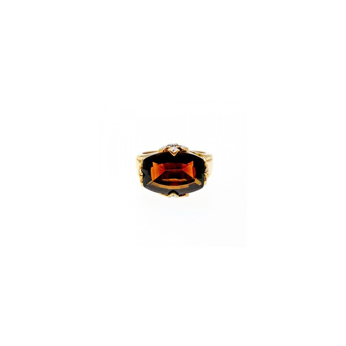 925 STERLING SILVER GOLD PLATED HESSONITE & DIAMONDS RING SIZE 5.5