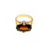 925 STERLING SILVER GOLD PLATED HESSONITE & DIAMONDS RING SIZE 5.5