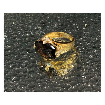 925 STERLING SILVER GOLD PLATED HESSONITE & DIAMONDS RING SIZE 5.5