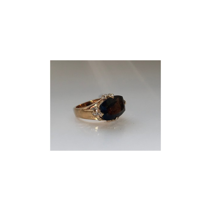 925 STERLING SILVER GOLD PLATED HESSONITE & DIAMONDS RING SIZE 5.5