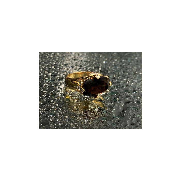 925 STERLING SILVER GOLD PLATED HESSONITE & DIAMONDS RING SIZE 5.5