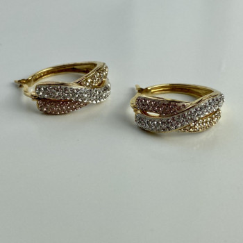 925 Sterling Silver Gold Plated Multicolor CZ Hoop Earrings