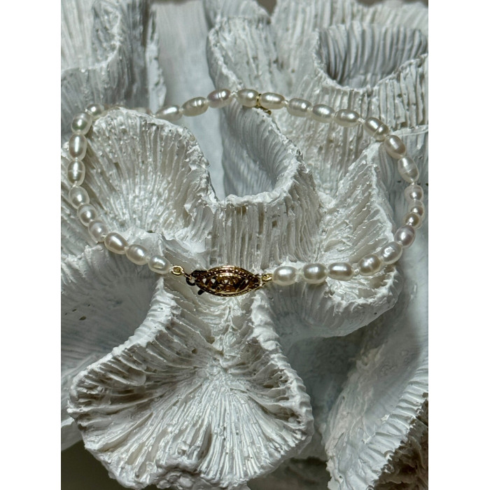 14K YELLOW GOLD BRACELET FRESHWATER PEARLS SIZE 7