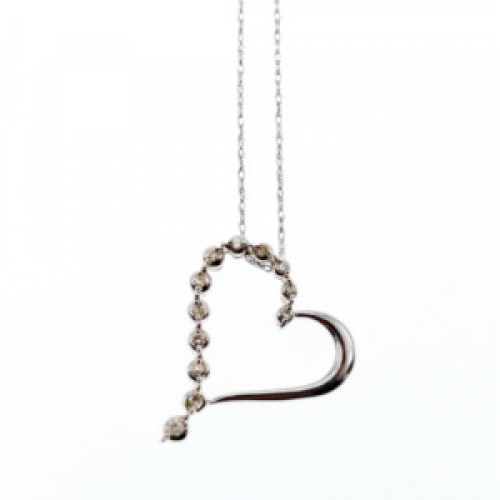 10K White Gold Diamonds Heart Chain With Pendant