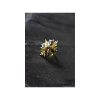 925 Sterling Silver Gold Plated Multi Gemstones Ring Size 6.5
