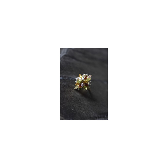 925 Sterling Silver Gold Plated Multi Gemstones Ring Size 6.5
