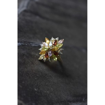 925 Sterling Silver Gold Plated Multi Gemstones Ring Size 6.5