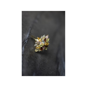 925 Sterling Silver Gold Plated Multi Gemstones Ring Size 6.5