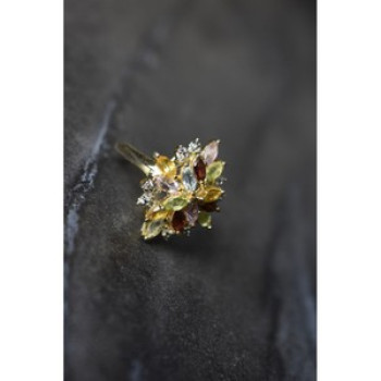 925 Sterling Silver Gold Plated Multi Gemstones Ring Size 6.5
