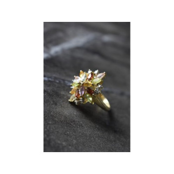 925 Sterling Silver Gold Plated Multi Gemstones Ring Size 6.5
