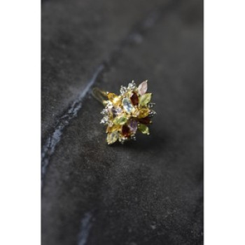 925 Sterling Silver Gold Plated Multi Gemstones Ring Size 6.5
