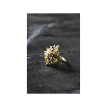 925 Sterling Silver Gold Plated Multi Gemstones Ring Size 6.5