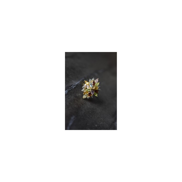 925 Sterling Silver Gold Plated Multi Gemstones Ring Size 6.5