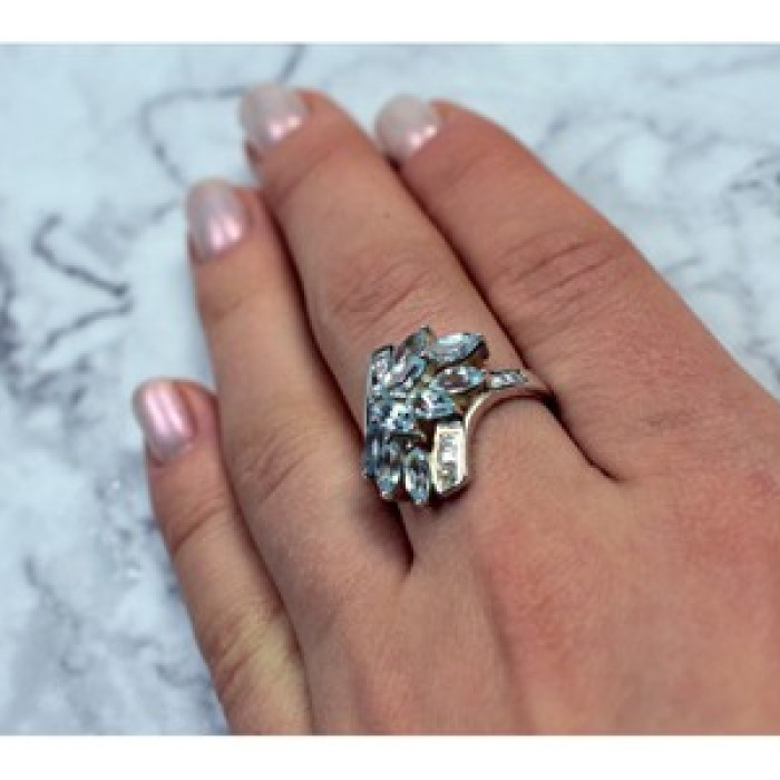 925 Sterling Silver Blue Spinel Ring Size 8