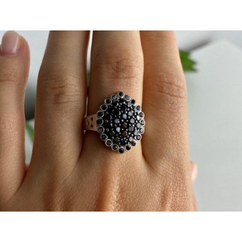 925 Sterling Silver Sapphires & CZ Ring Size 9