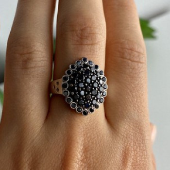 925 Sterling Silver Sapphires & CZ Ring Size 9