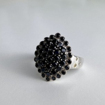 925 Sterling Silver Sapphires & CZ Ring Size 9