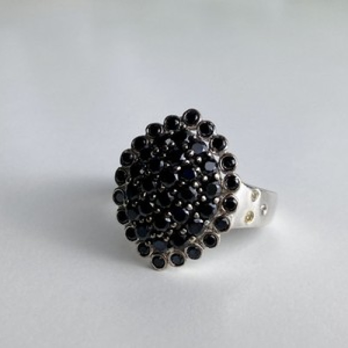 925 Sterling Silver Sapphires & CZ Ring Size 9
