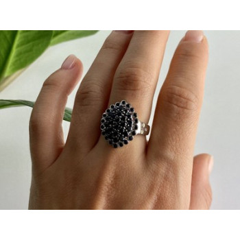 925 Sterling Silver Sapphires & CZ Ring Size 9