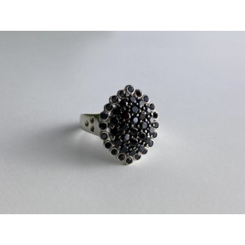 925 Sterling Silver Sapphires & CZ Ring Size 9