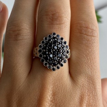 925 Sterling Silver Sapphires & CZ Ring Size 9