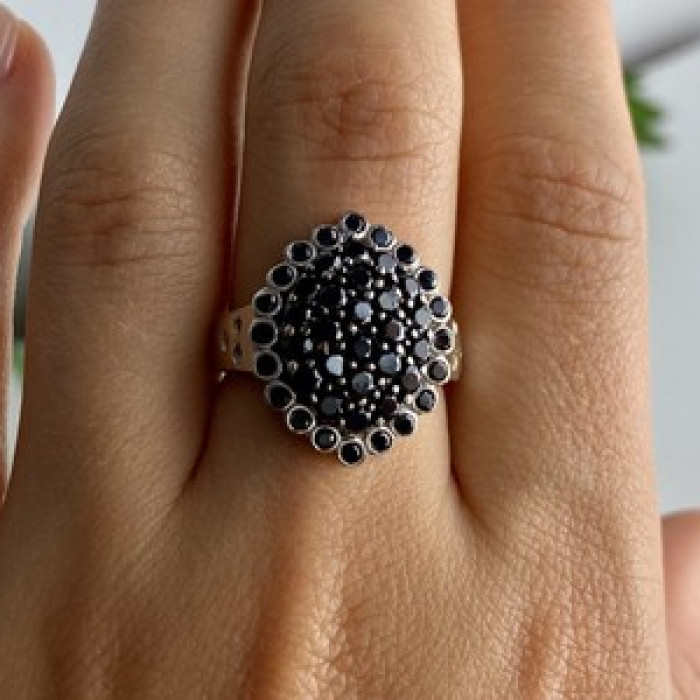 925 Sterling Silver Sapphires & CZ Ring Size 9
