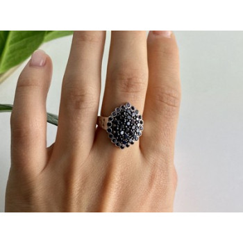 925 Sterling Silver Sapphires & CZ Ring Size 9