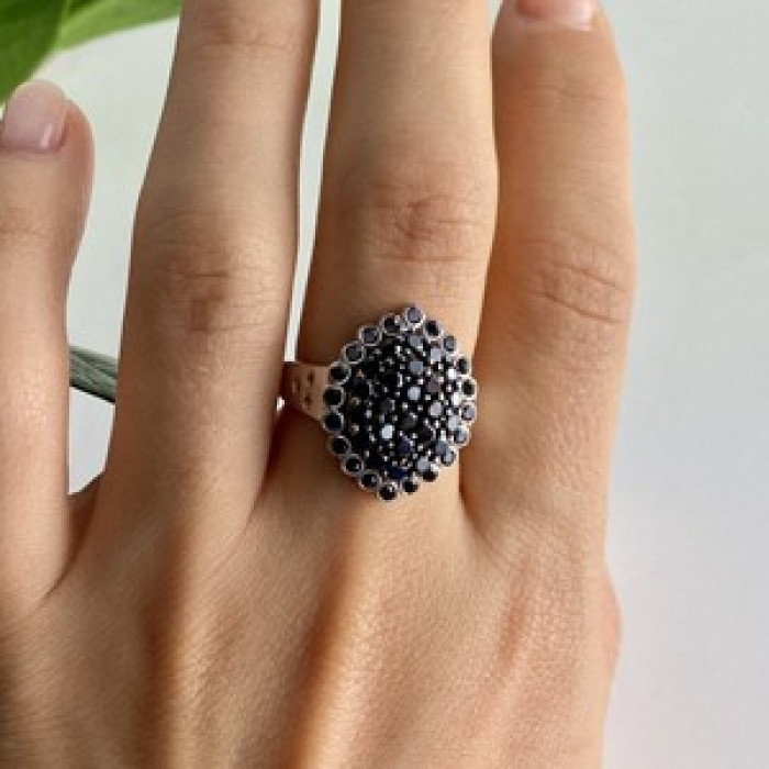 925 Sterling Silver Sapphires & CZ Ring Size 9