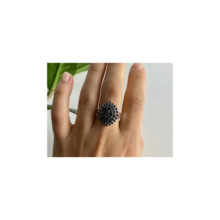 925 Sterling Silver Sapphires & CZ Ring Size 9