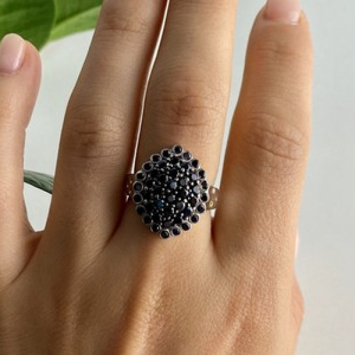 925 Sterling Silver Sapphires & CZ Ring Size 9
