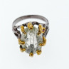 925 Blackened Silver With Gilding Green Amethyst & Heliodor Ring Size 9.75