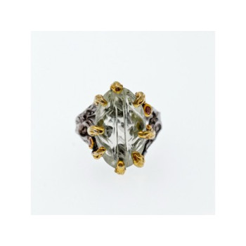 925 BLACKENED  SILVER WITH GILDING  GREEN AMETHYST & HELIODOR RING SIZE 9.75