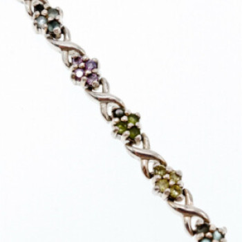 925 Sterling Silver Multi Gemstones Bracelet