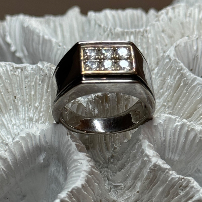 925 Sterling Silver CZ Men'S Ring Size 9.5