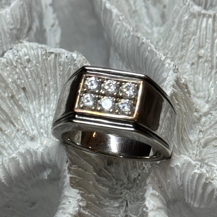 925 Sterling Silver CZ Men'S Ring Size 9.5