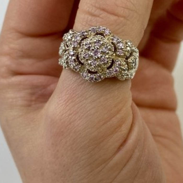 925 Sterling Silver Morganite Ring Size 10.25